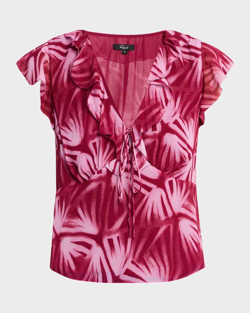 Carmine Chiffon Flutter-Sleeve Blouse
